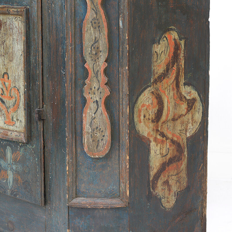 Antique Rustic Farmhouse Folk Art Painted Bridal Cabinet 1882