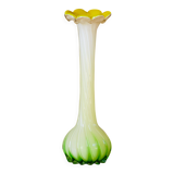 Blown glass vase from Murano in the shape of a yellow flower.