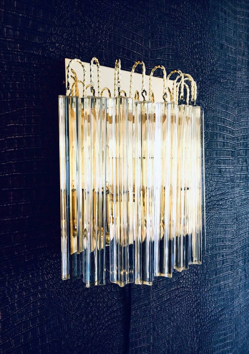 Hollywood Regency Style Glass & Brass Wall Lamp from Massive, Italy, 1980s