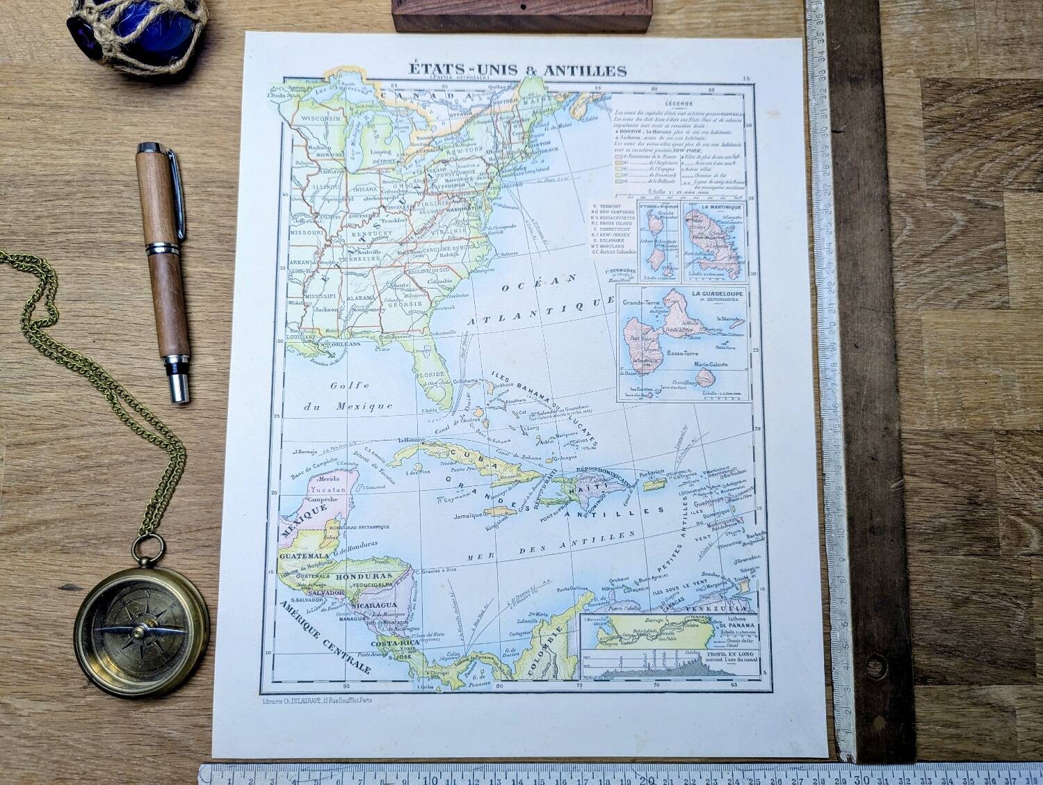 United States and West Indies, Vintage Map, 1895, Authentic.