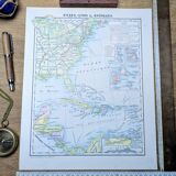 United States and West Indies, Vintage Map, 1895, Authentic.