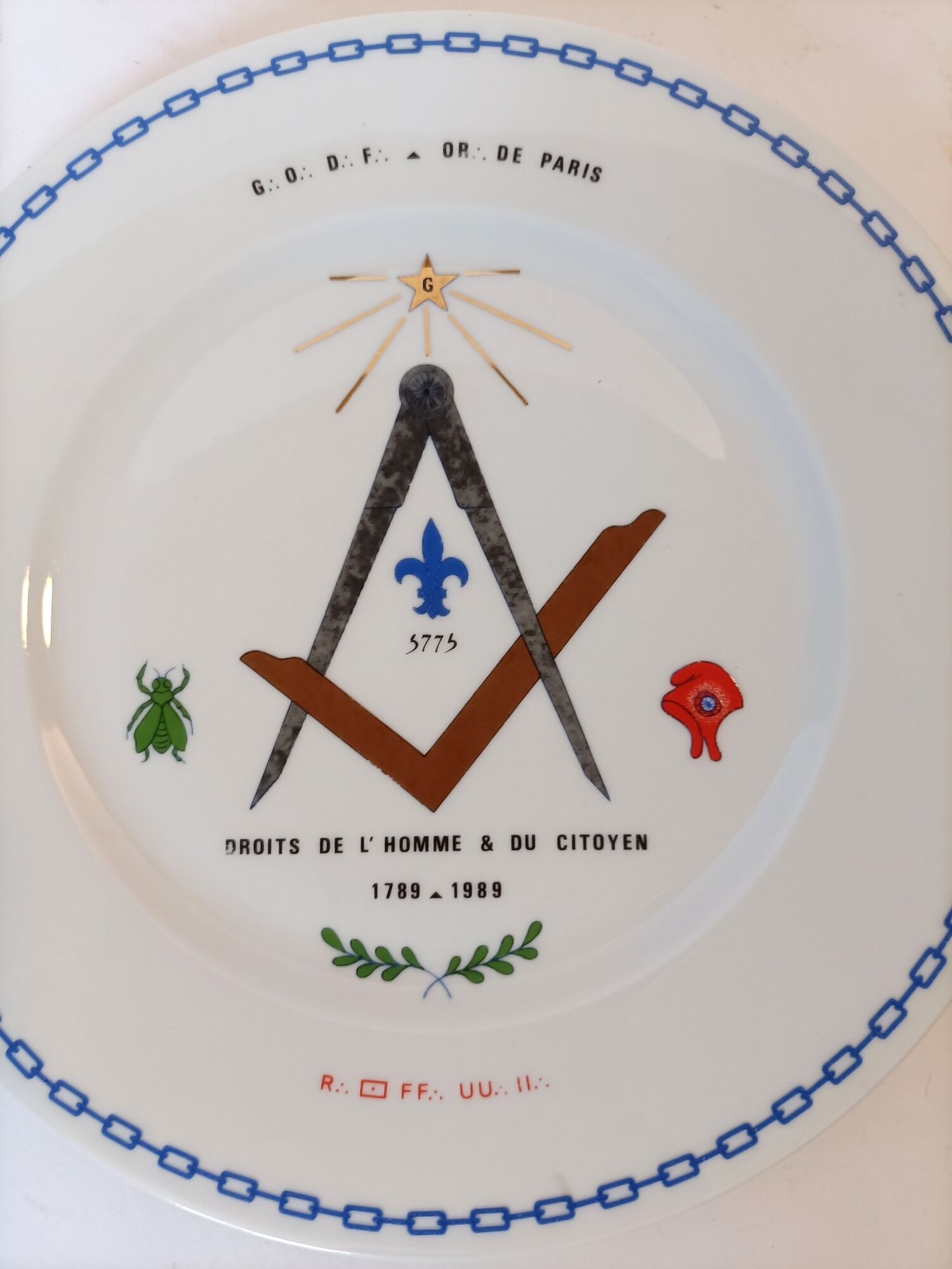 Bicentennial Masonic plate of the revolution dated and signed 1989.