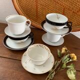 5 tasses à café en blanc , doré et noir