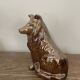 Vintage brown handmade ceramic Collie dog figurine decoration.