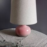 Signed speckled pink ceramic bedside lamp, linen lampshade