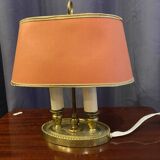 Bouillotte lamp in bronze double lights with fabric lampshade small model