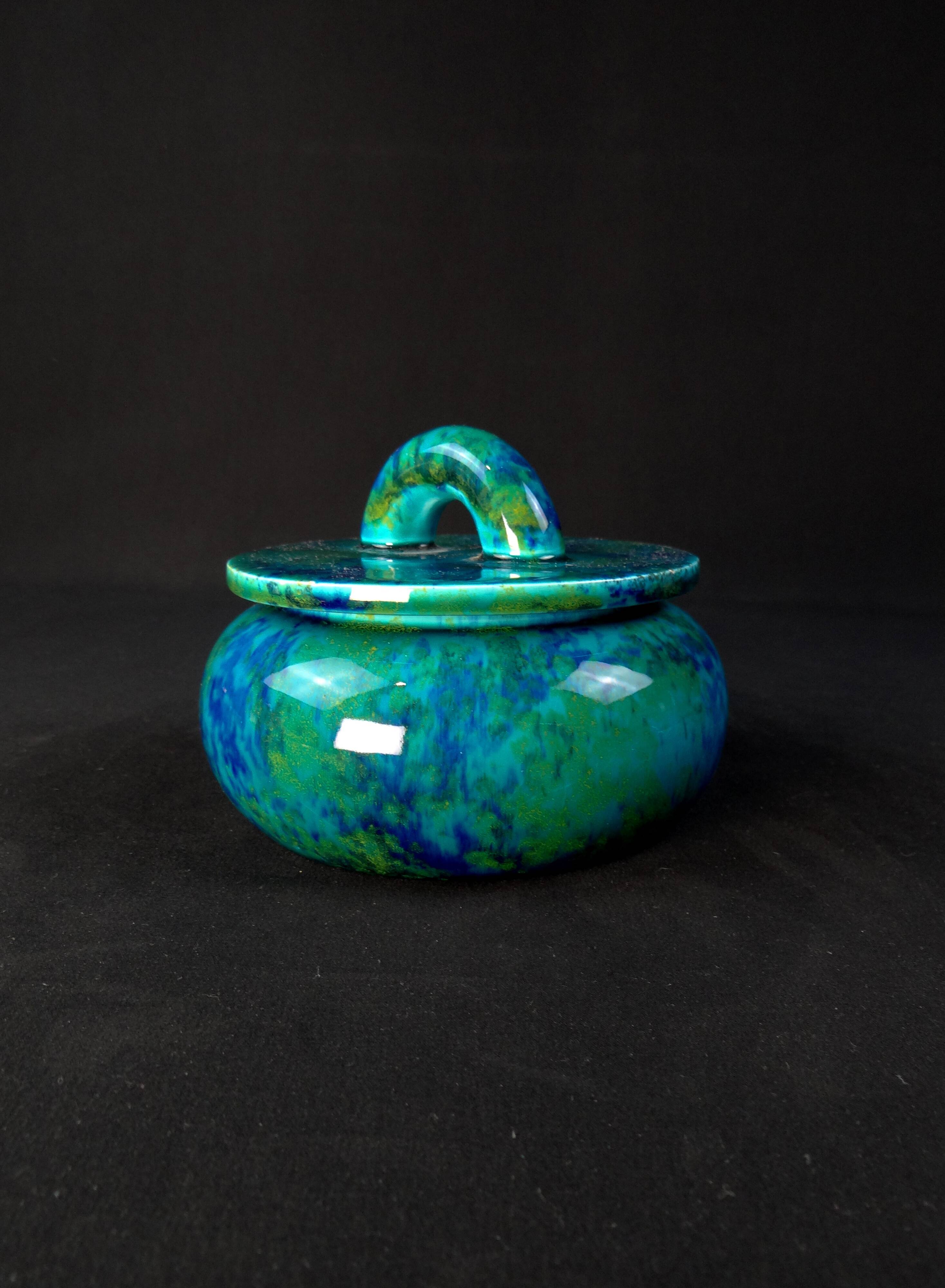 Paul milet (1870-1950) sèvres, turquoise blue bonbonnière, art deco period