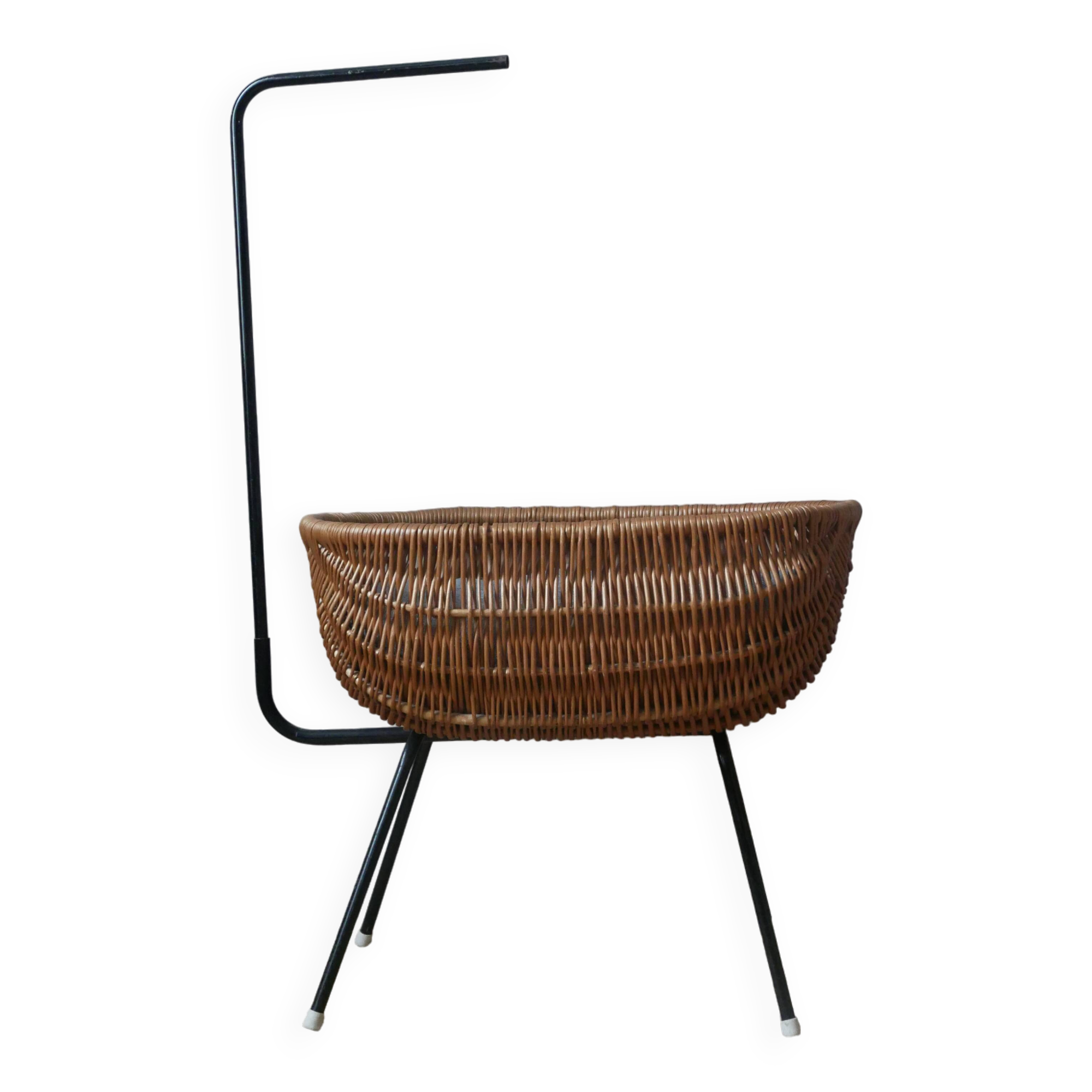 Wicker cradle metal base Scandinavian design vintage Dutch handmade doll bed