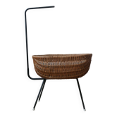 Wicker cradle metal base Scandinavian design vintage Dutch handmade doll bed