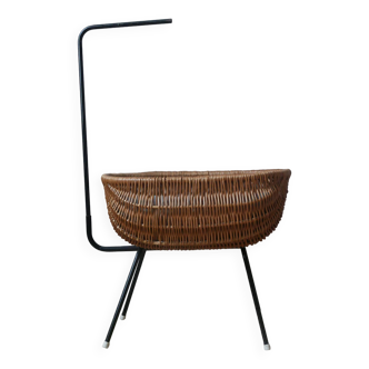 Wicker cradle metal base Scandinavian design vintage Dutch handmade doll bed