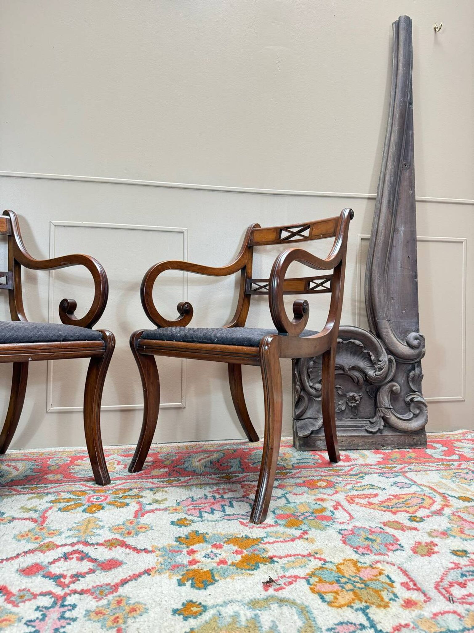 Pair of Armchairs and Pair of Chairs in Mahogany, 20th Century