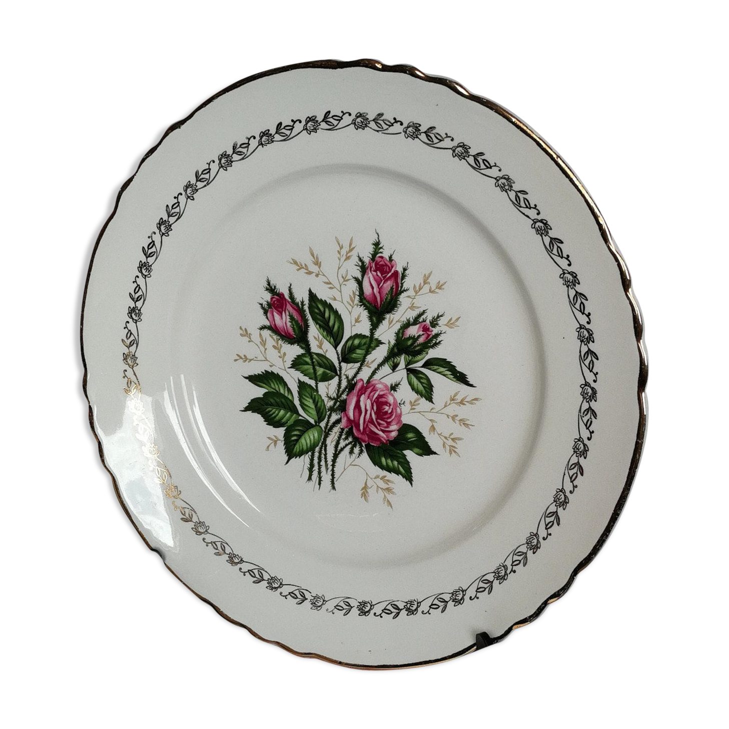 6 plates flowers and golden contour, Moulin des Loups