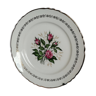6 assiettes plates anciennes Moulin des Loups fleurs et contour doré