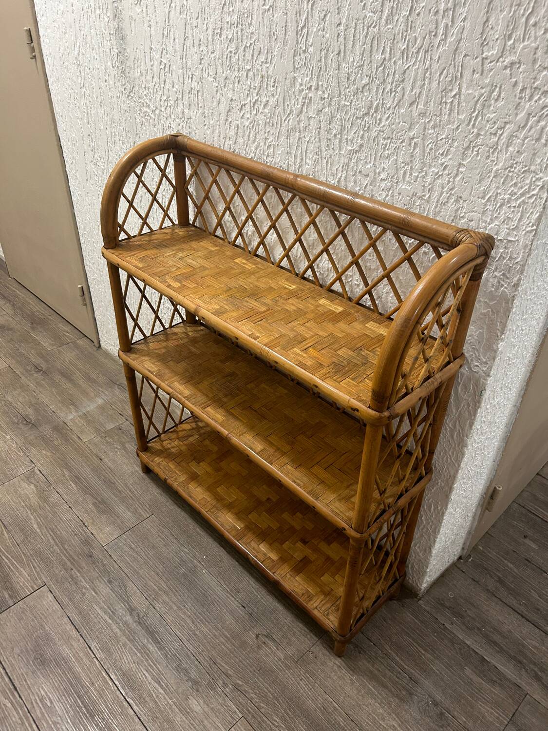Vintage wicker rattan bookcase shelf