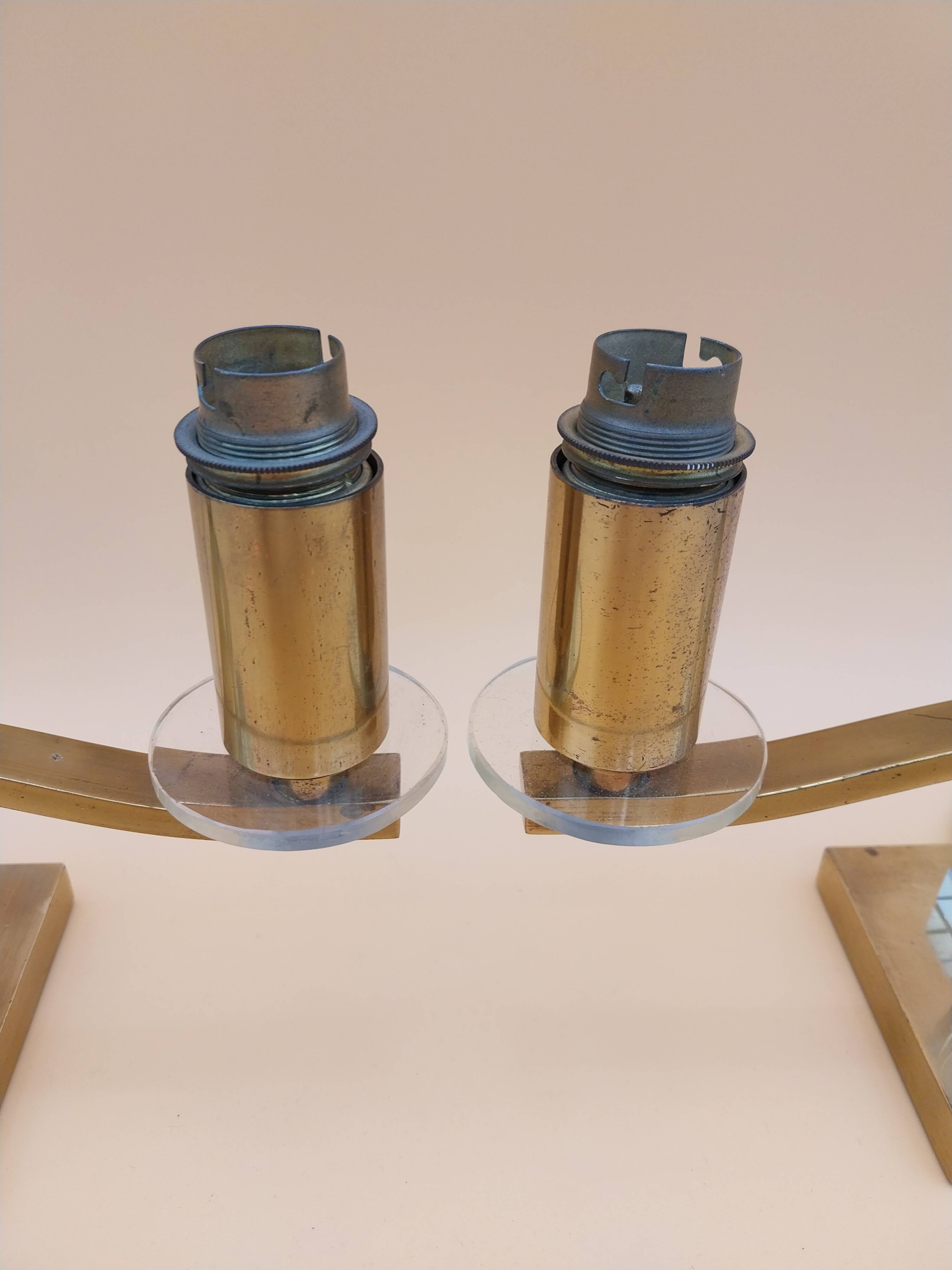 Art Deco lamp pair in brass and glass