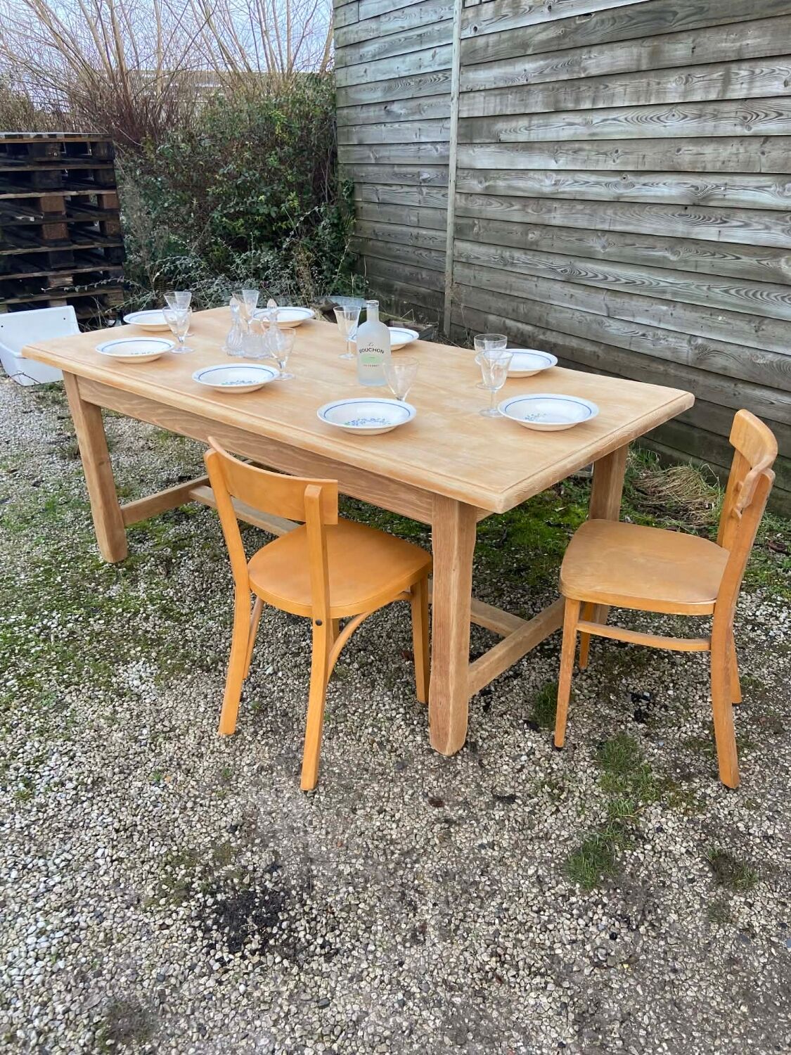 Rustic wooden farmhouse table