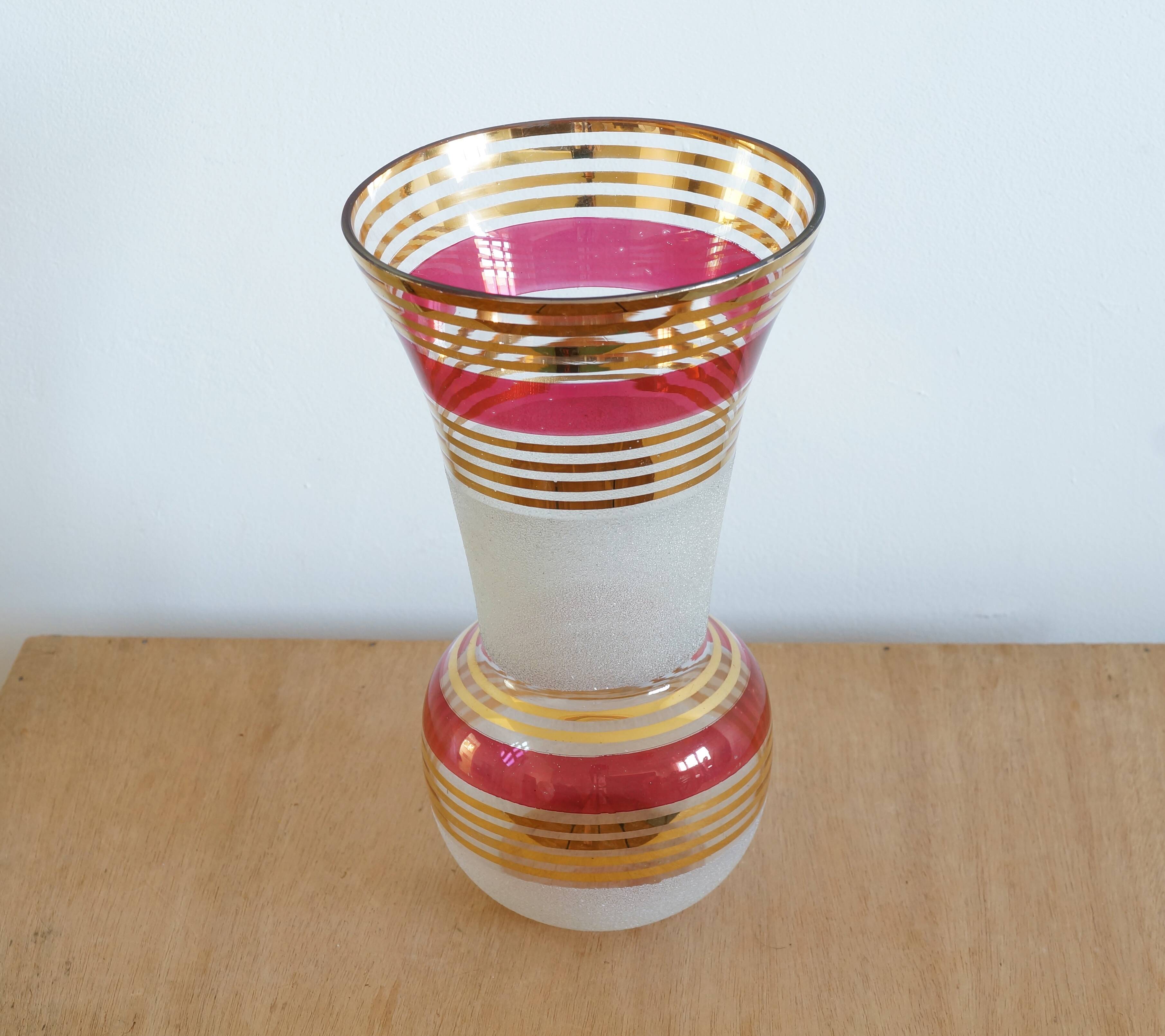 Large blown and enameled glass vase from the 1960s