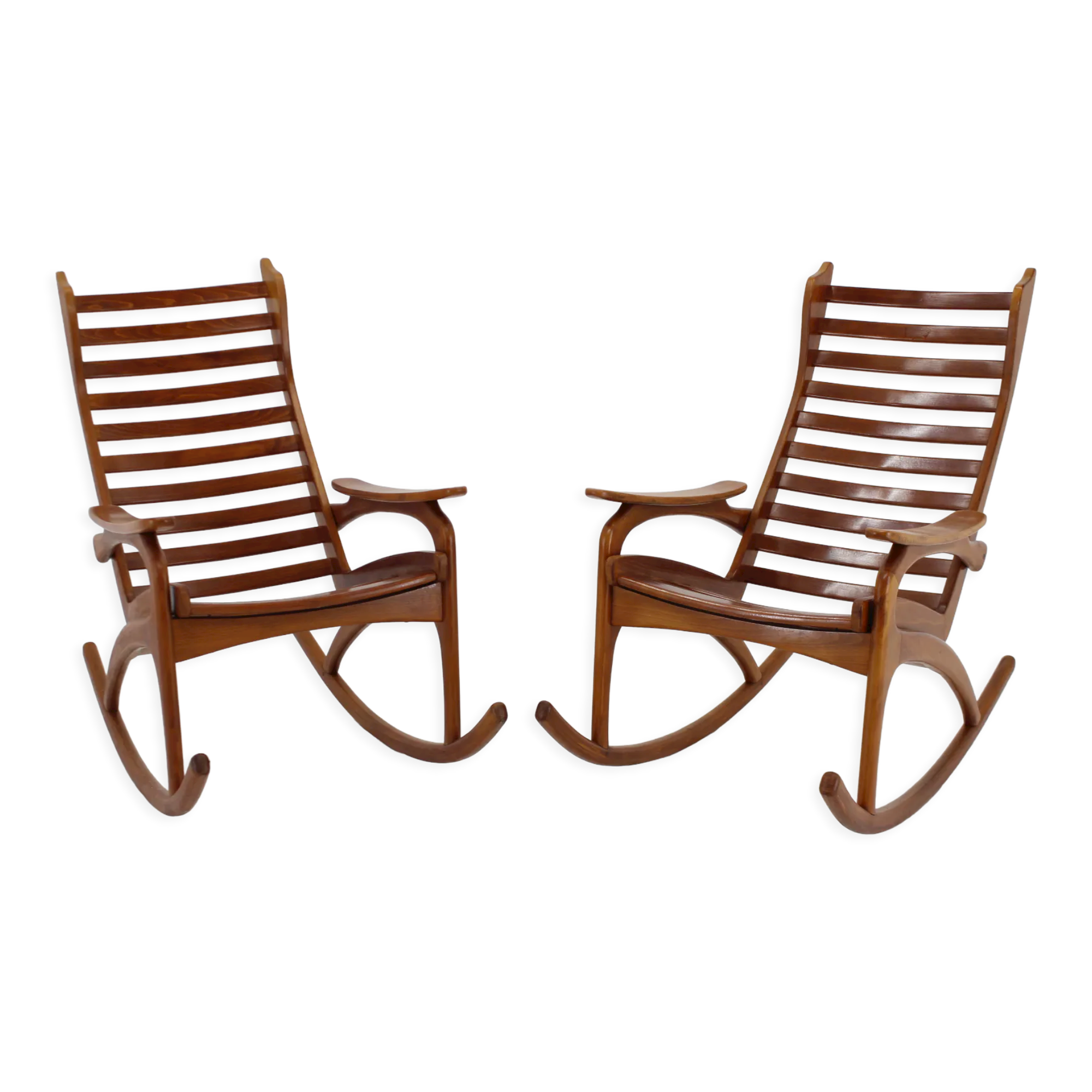 1960s pair of beech rocking chairs by uluv, czechoslovakia
