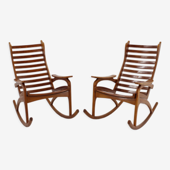 1960s pair of beech rocking chairs by uluv, czechoslovakia