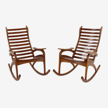 Paire de rocking chairs en hêtre rares des années 1960 par ULUV, Tchécoslovaquie