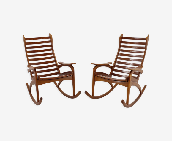 Paire de rocking chairs en hêtre rares des années 1960 par ULUV, Tchécoslovaquie