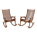 1960s pair of beech rocking chairs by uluv, czechoslovakia