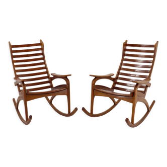 1960s pair of beech rocking chairs by uluv, czechoslovakia