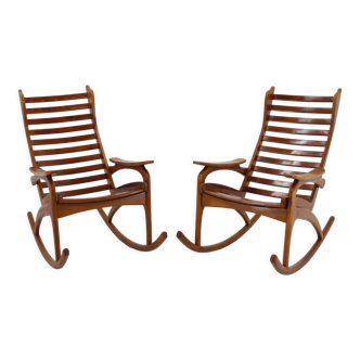 Paire de rocking chairs en hêtre rares des années 1960 par ULUV, Tchécoslovaquie