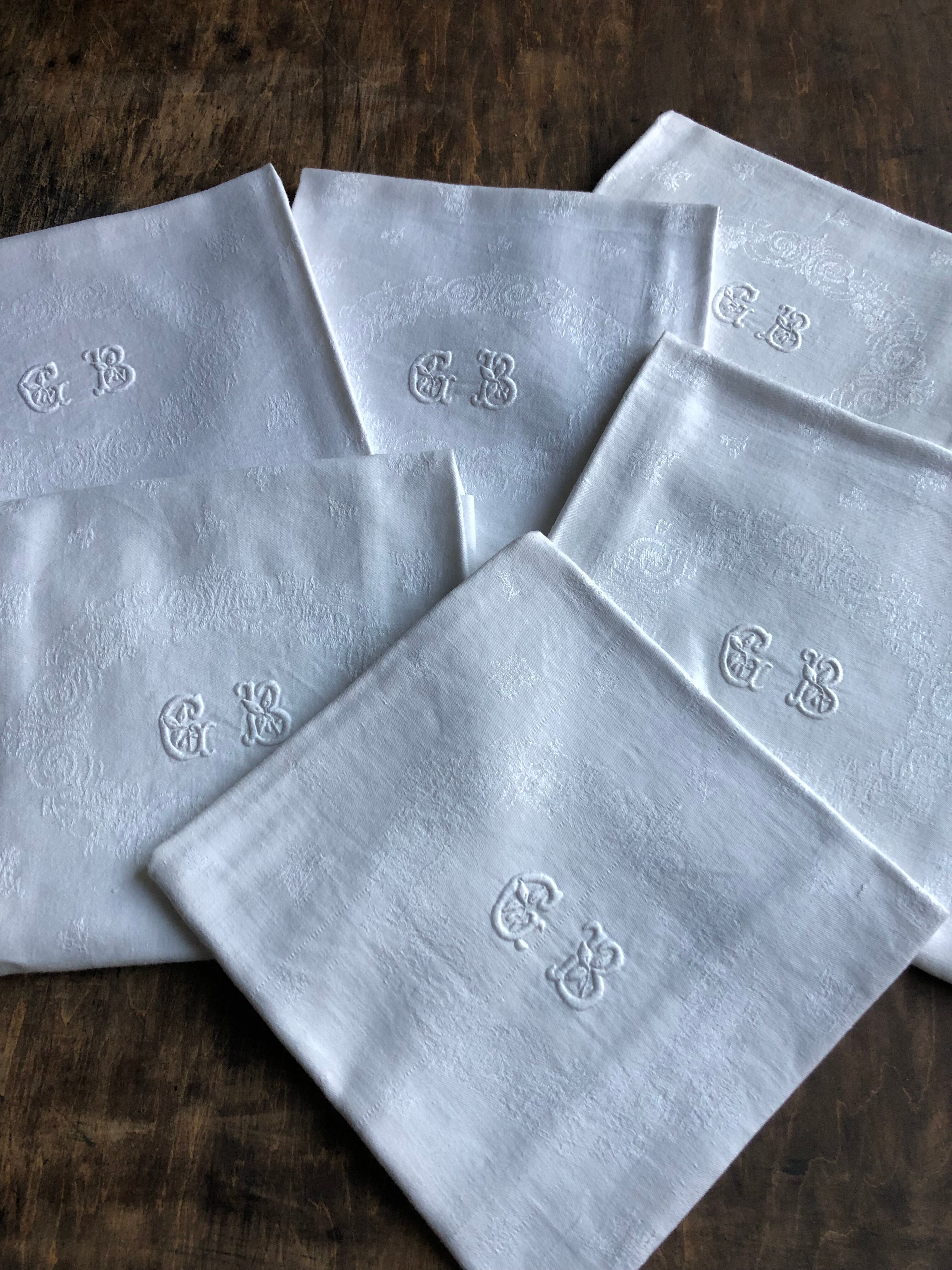 6 napkins, cotton damask, monogram