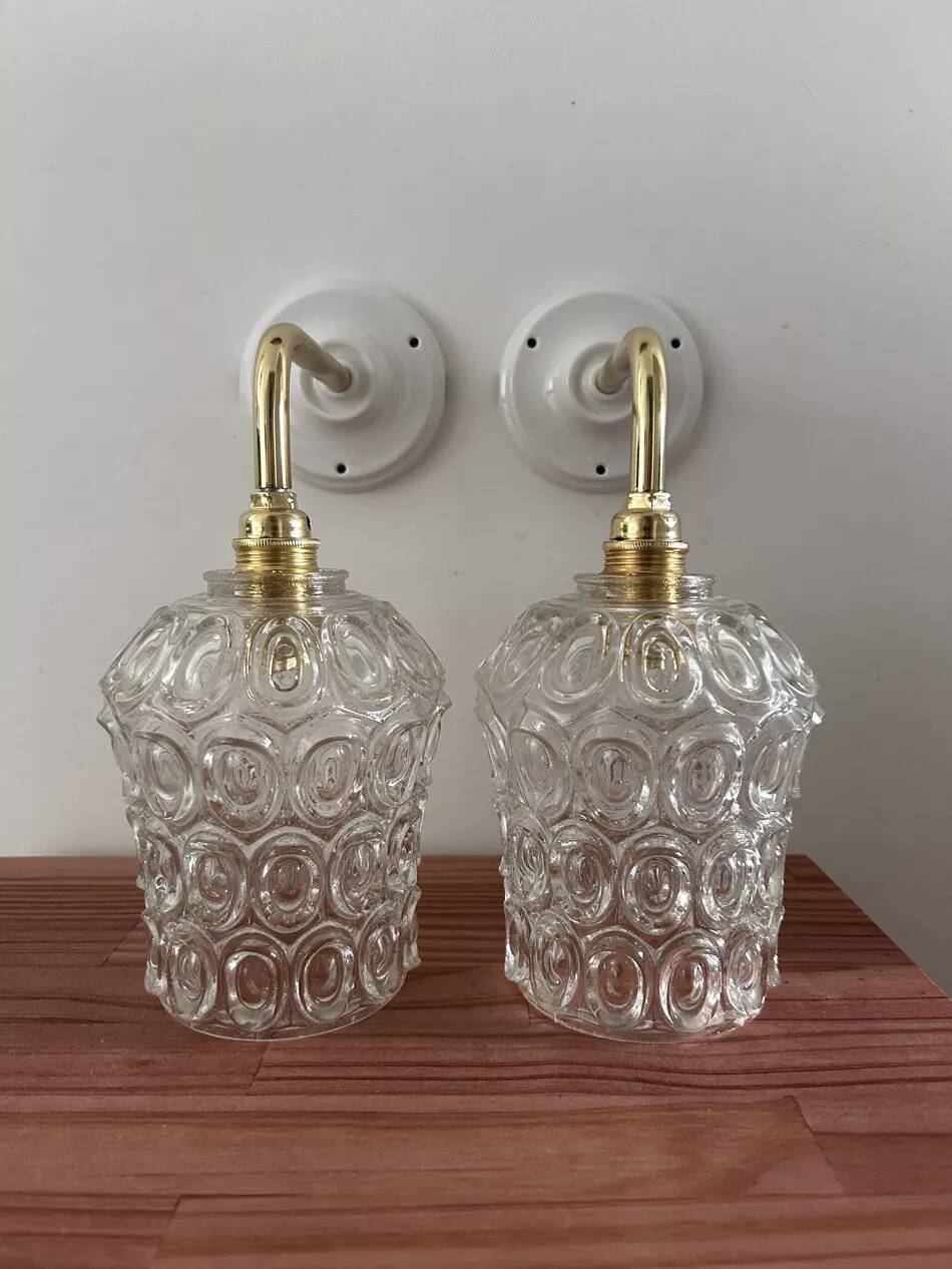Pair of vintage chiseled glass sconces