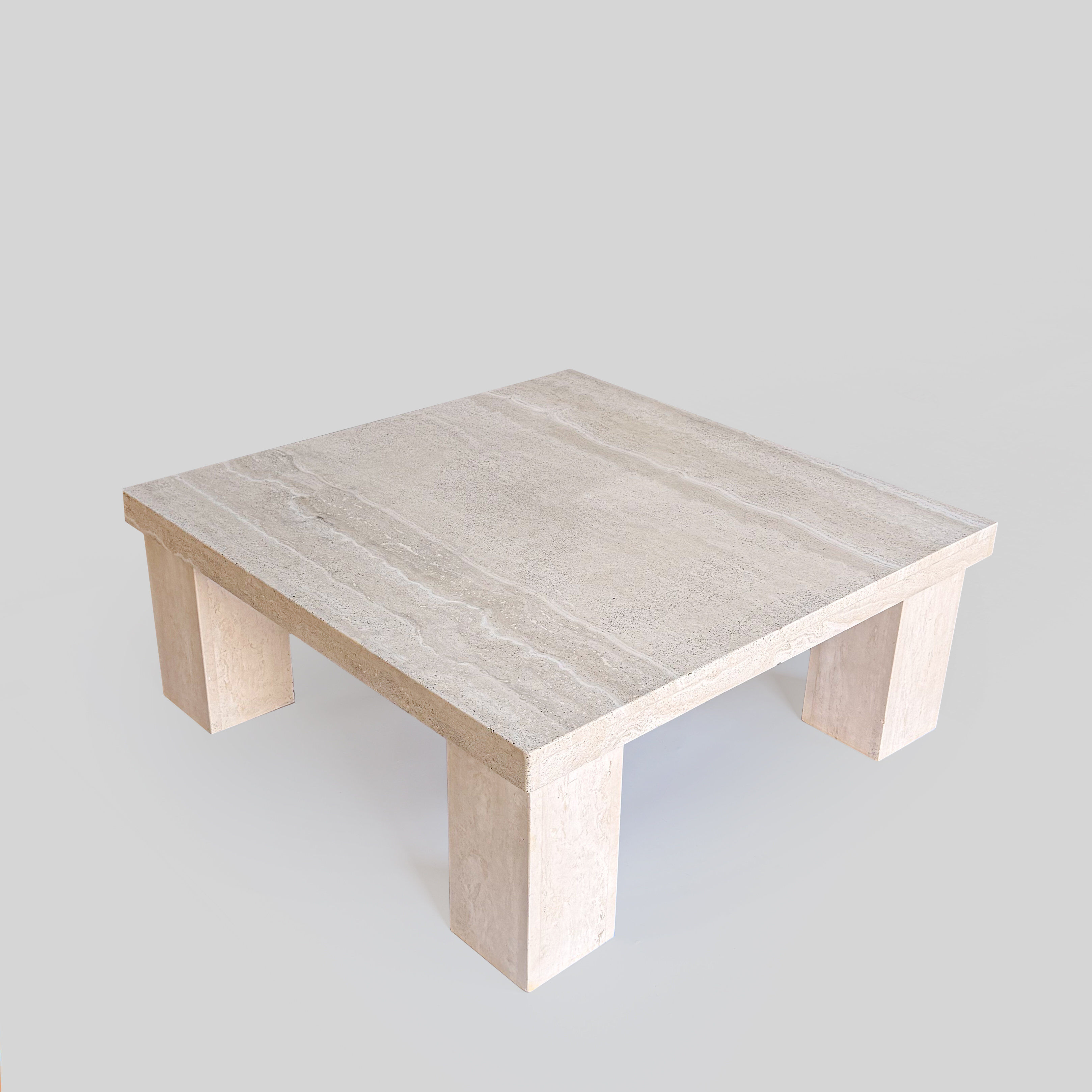 Vintage travertine square coffee table, 1980s.