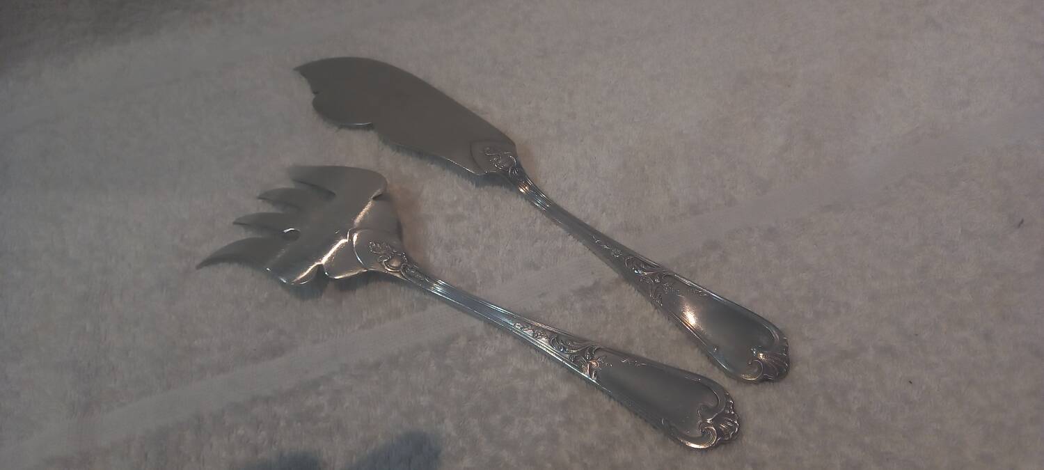 2-piece fish serving set, silver plated metal, goldsmith Ercuis LXV 29