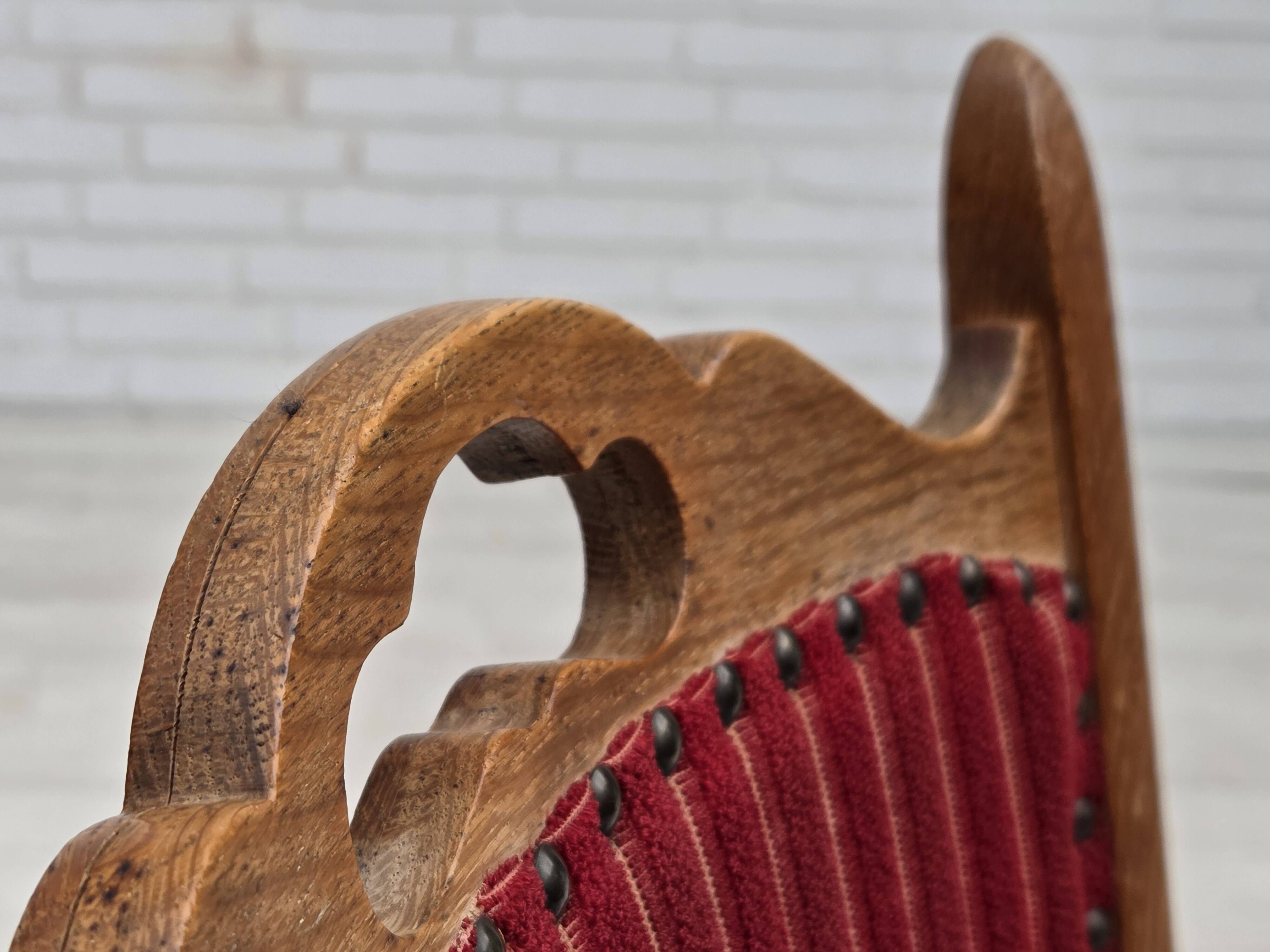1970s, set of 6 Danish dining chairs, oak wood, furniture wool.