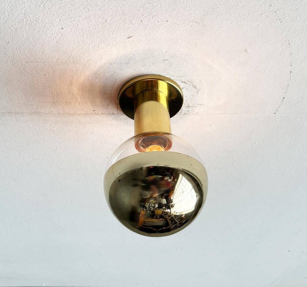 Vintage German Space Age Brass Ceiling Lamp by Motoko Ishii for Staff, 1970s