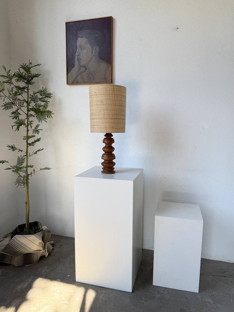 1950s turned oak wood table lamp