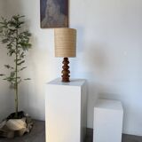 1950s turned oak wood table lamp