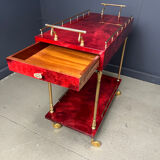 Rare Italian lacquered goatskin / parchment serving bar cart by Aldo Tura, 1960s