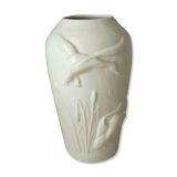 Porcelain vase thick white decor in relief duck flight