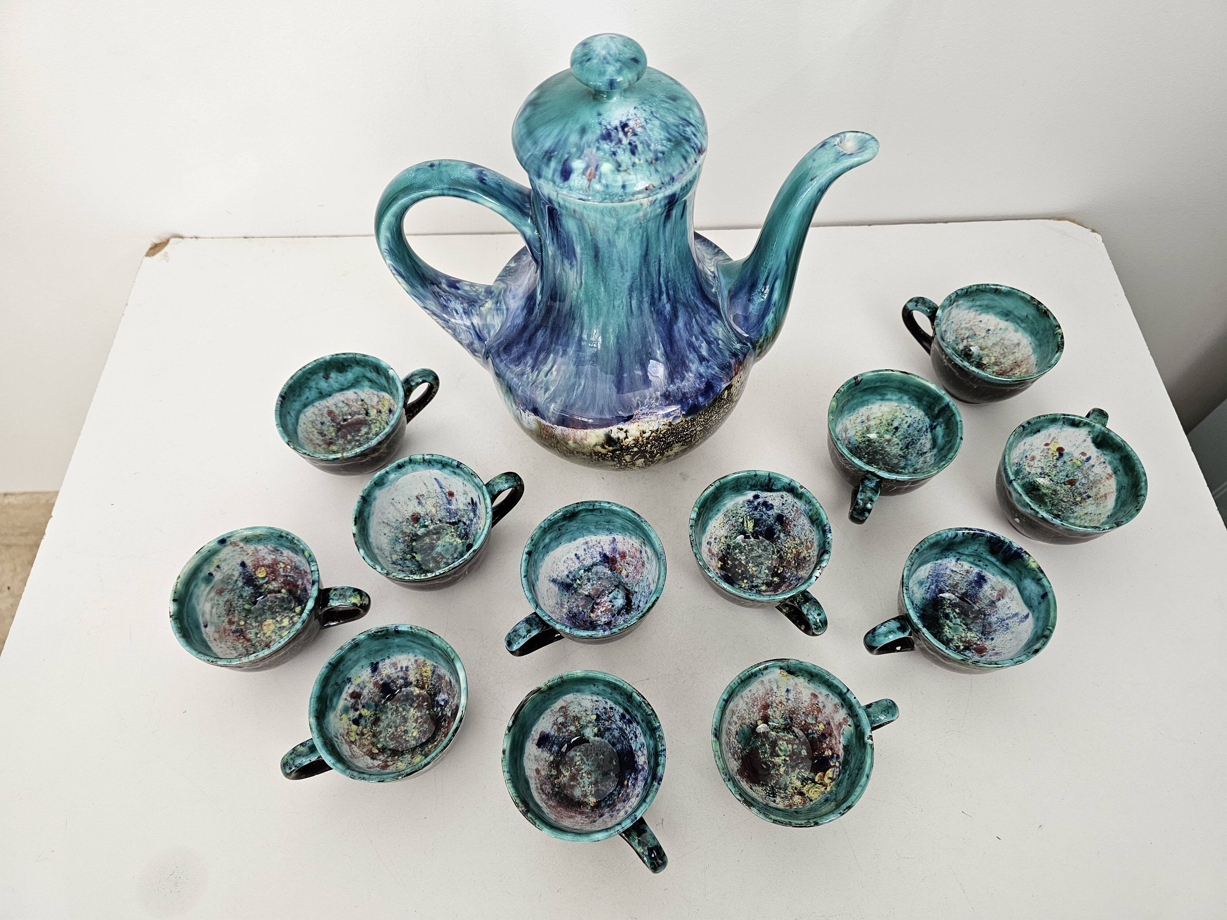 Coffee set (coffee maker + 12 cups) signed Morvan - Gaston Gaubier 70's