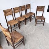 Set of 6 straw and oak Beauche chairs.