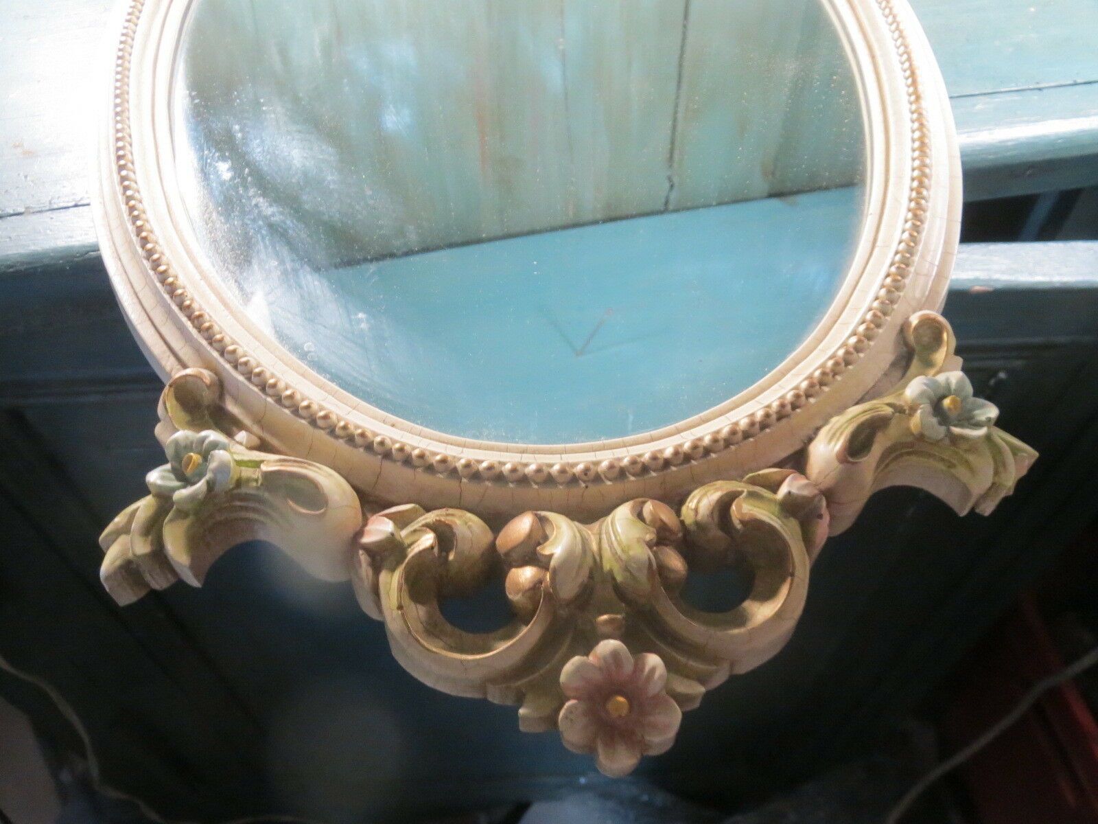 Mirror ice resin glass patina flower louis 15 cracked vintage 71x35cm