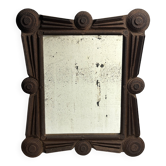 Antique tramp art folk art distressed mirror, Austria ca 1900s