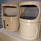Pair of stackable vintage ABS plastic cylindrical bedside tables