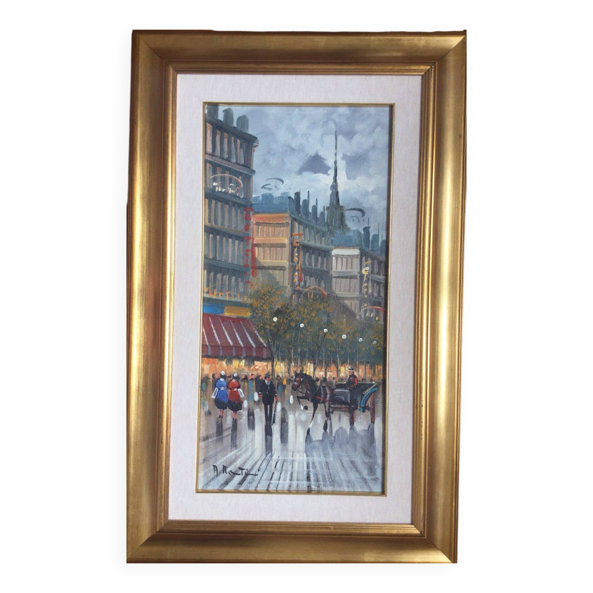 A. martini, active 20th century. the grand boulevards. oil on canvas.