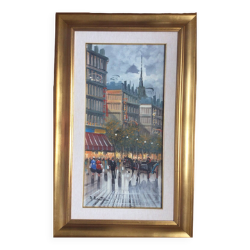 A. martini, active 20th century. the grand boulevards. oil on canvas.