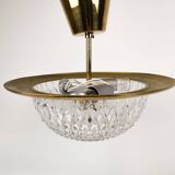 Brass and Crystal Ceiling Lamp from the 1960s by Tyringe for Orrefors, Sweden