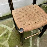 Chaise Italienne Vintage Laquée Noire Corde Tressée