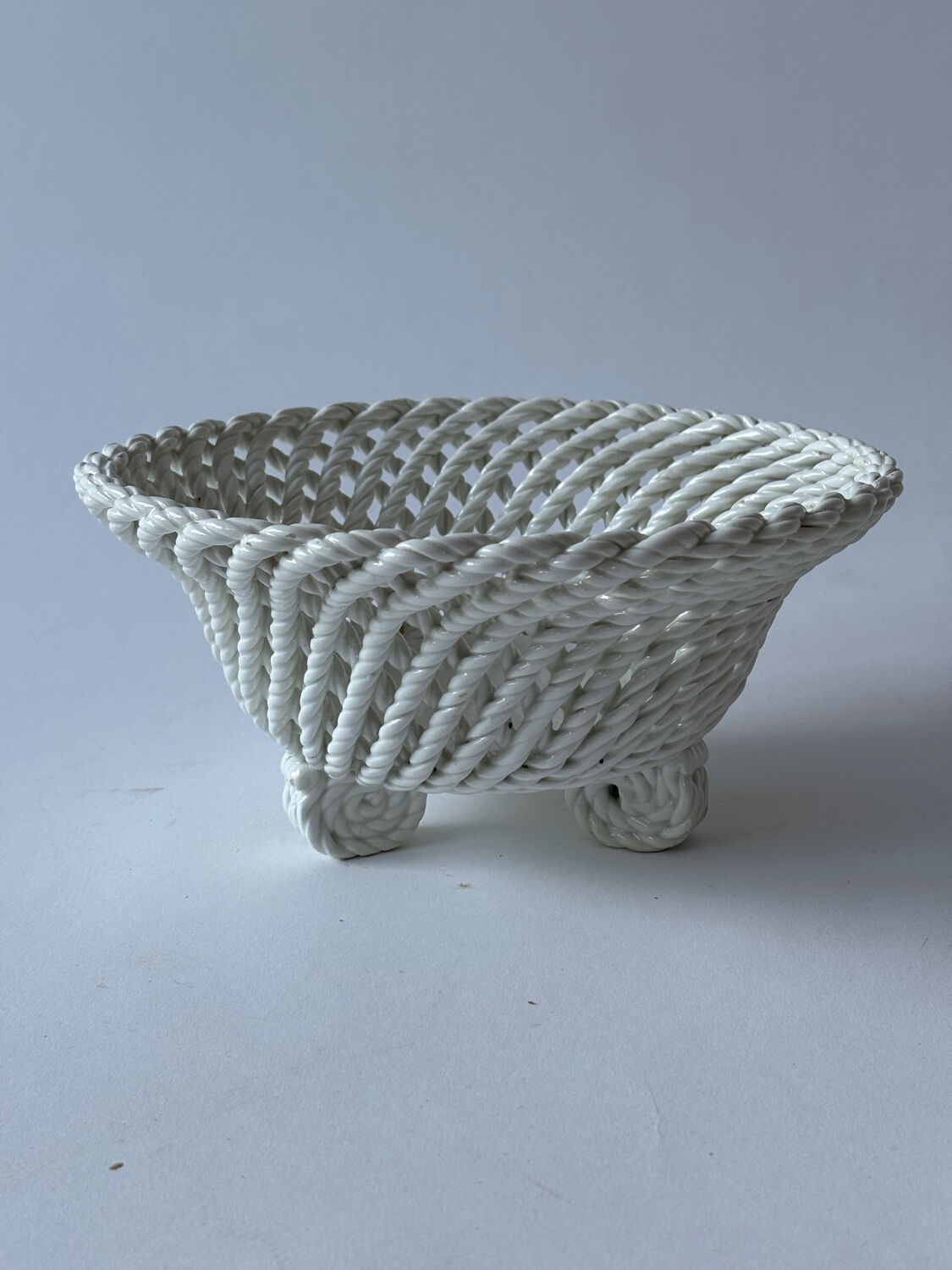 Antique twisted ceramic basket, 1930