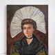 Old oil painting on canvas portrait of a woman in traditional costume