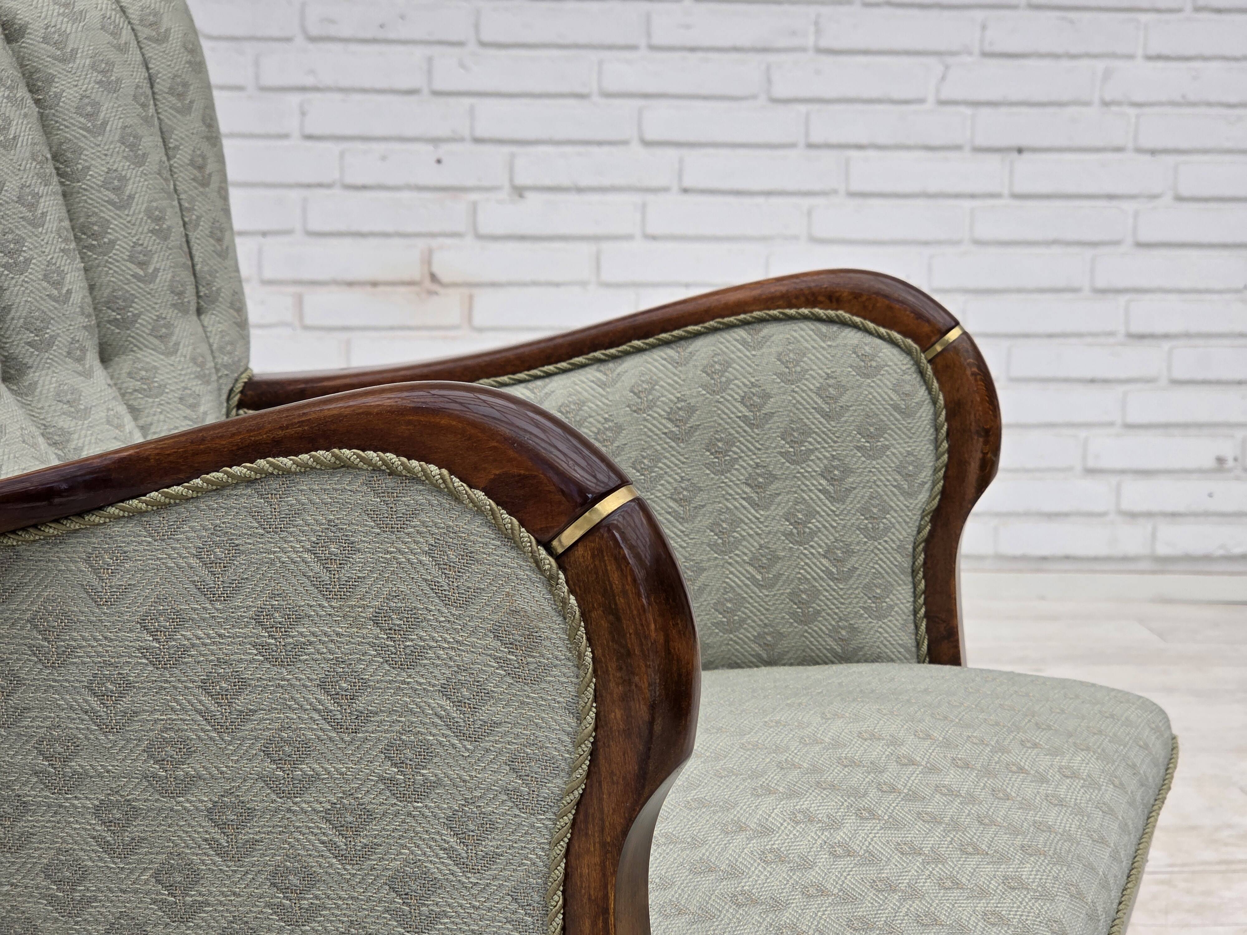 1960s, Danish armchair, light blue furniture fabric, beech wood.
